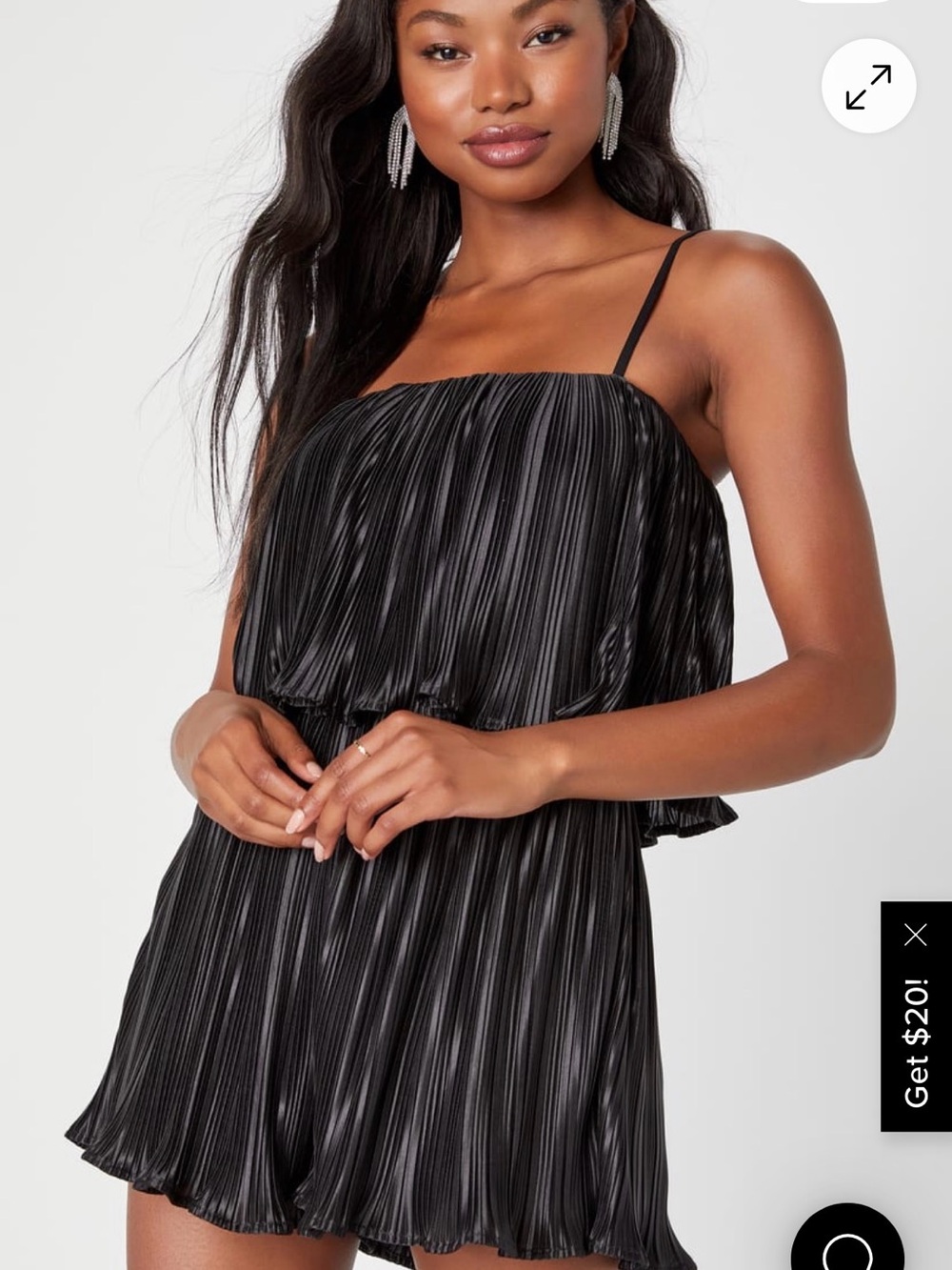 Lulus Fun Flirt Black Satin Plisse Sleeveless Romper - Size S